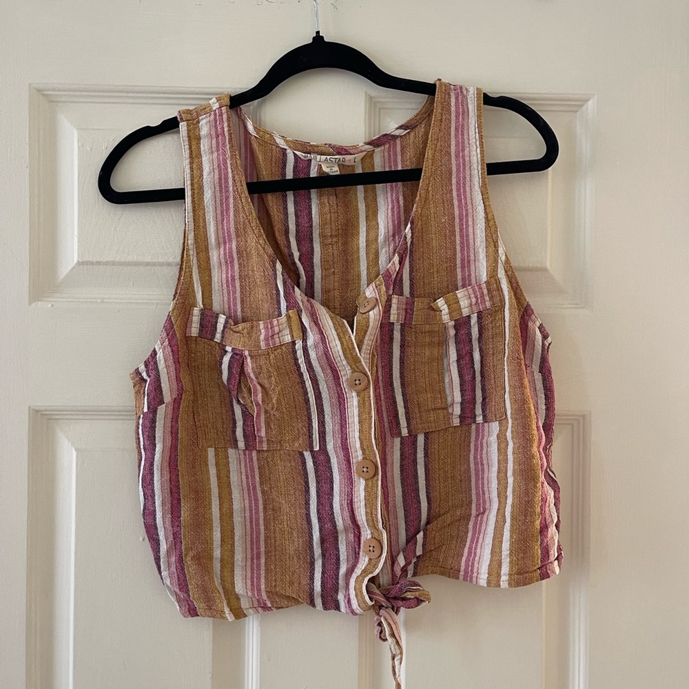 Vanilla Star L Vertical Stripe Tank w/ Front Tie